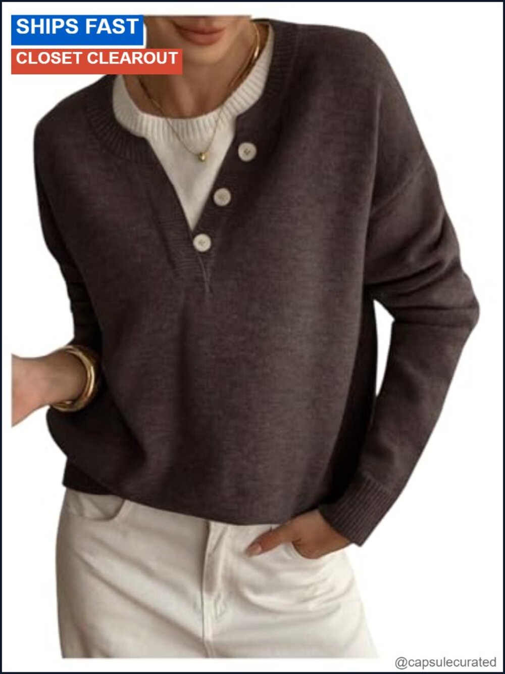 SOLY HUX Women's Pullover Henley Sweater Long Sleeve Casual Top